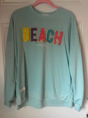 Simply Southern Mint Sequin 'BEACH' Pullover
